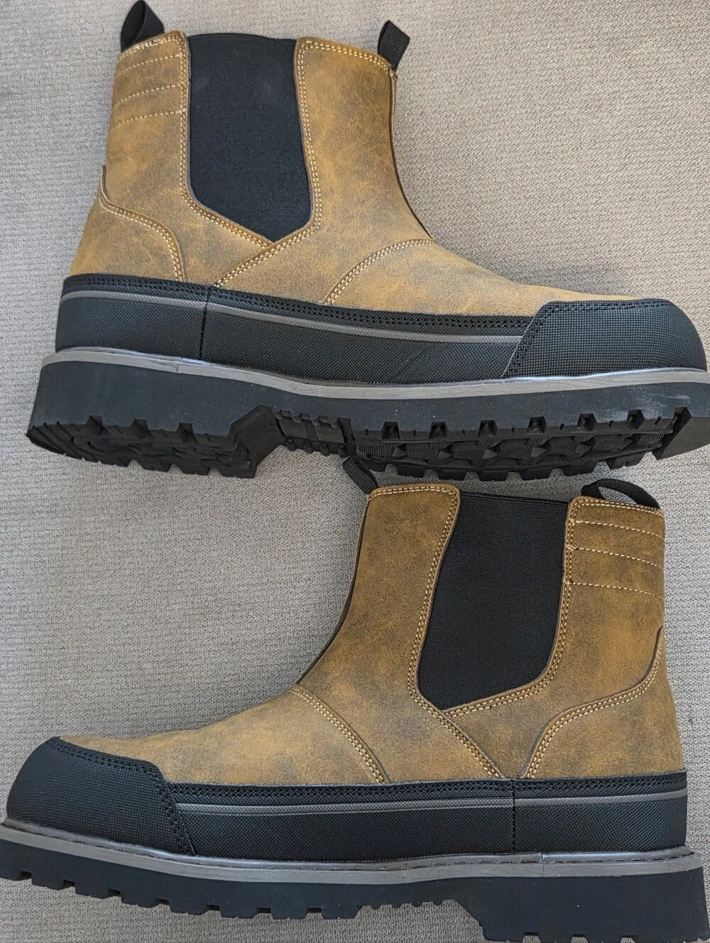 Eddie Bauer Brown Leather Pull-On Chelsea Men's Ankle Boots Waterproof Steel Toe
